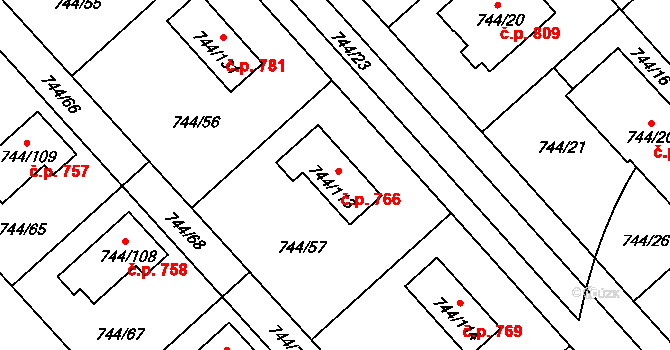 Kolovraty 766, Praha na parcele st. 744/113 v KÚ Kolovraty, Katastrální mapa