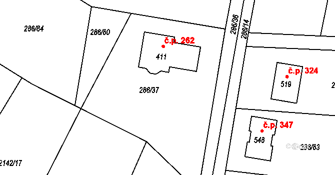 Jenišovice 262 na parcele st. 411 v KÚ Jenišovice u Jablonce nad Nisou, Katastrální mapa
