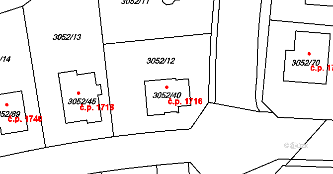 Bystřice nad Pernštejnem 1716 na parcele st. 3052/40 v KÚ Bystřice nad Pernštejnem, Katastrální mapa