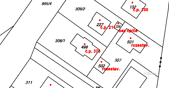 Borek 373 na parcele st. 499 v KÚ Borek u Českých Budějovic, Katastrální mapa