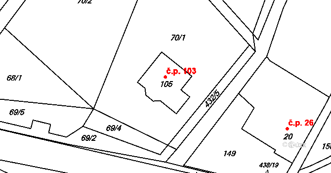 Krasová 103 na parcele st. 105 v KÚ Krasová, Katastrální mapa