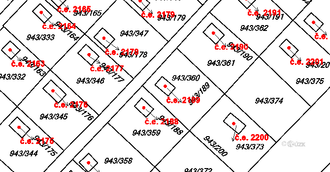 Velká Chuchle 2189, Praha na parcele st. 943/189 v KÚ Velká Chuchle, Katastrální mapa