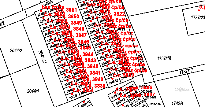 Prostřední Suchá 3834, Havířov na parcele st. 2045/32 v KÚ Prostřední Suchá, Katastrální mapa