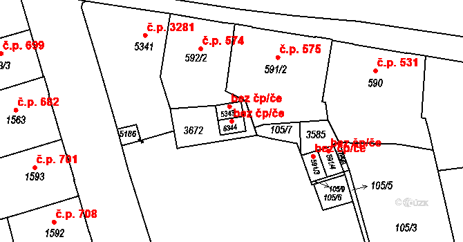Kroměříž 39054004 na parcele st. 5344 v KÚ Kroměříž, Katastrální mapa