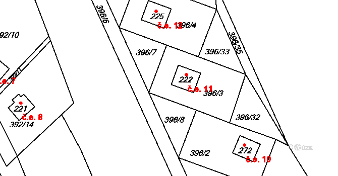 Neubuz 11 na parcele st. 222 v KÚ Neubuz, Katastrální mapa