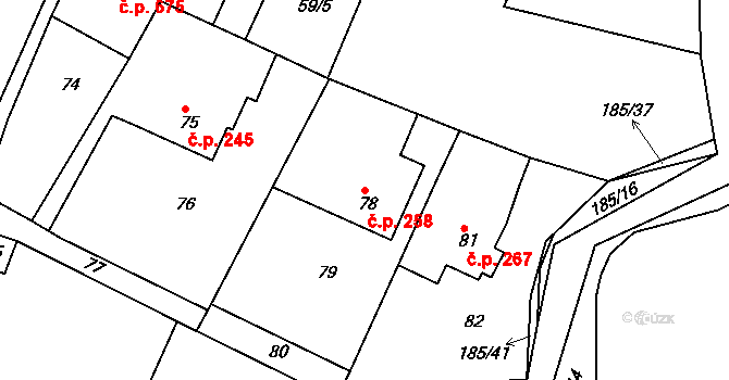 Želechovice nad Dřevnicí 258 na parcele st. 78 v KÚ Želechovice nad Dřevnicí, Katastrální mapa