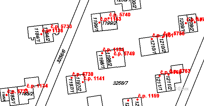 Zlín 1154 na parcele st. 1198/1 v KÚ Zlín, Katastrální mapa