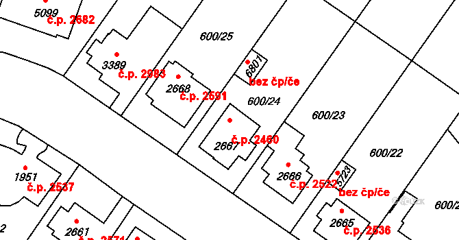 Zlín 2460 na parcele st. 2667 v KÚ Zlín, Katastrální mapa