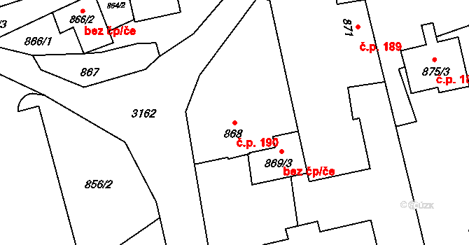 Píšť 190 na parcele st. 868 v KÚ Píšť, Katastrální mapa