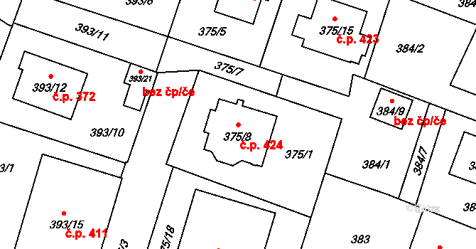 Malé Hoštice 424, Opava na parcele st. 375/8 v KÚ Malé Hoštice, Katastrální mapa