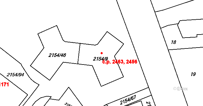 Předměstí 2456,2463, Opava na parcele st. 2154/9 v KÚ Opava-Předměstí, Katastrální mapa