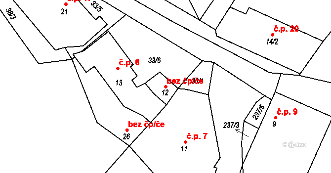 Bolešiny 45204004 na parcele st. 12 v KÚ Domažličky, Katastrální mapa