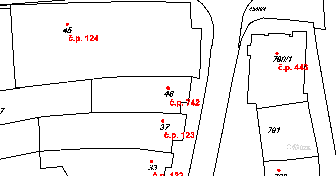 Vlčnov 742 na parcele st. 46 v KÚ Vlčnov, Katastrální mapa