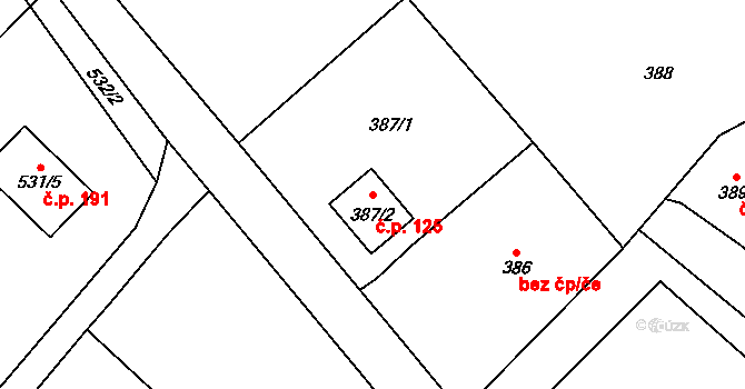 Mistřovice 125, Český Těšín na parcele st. 387/2 v KÚ Mistřovice, Katastrální mapa