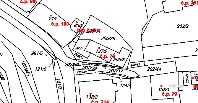 Žebrák 78 na parcele st. 137/2 v KÚ Žebrák, Katastrální mapa