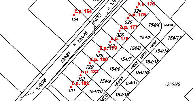 Tišice 179 na parcele st. 328 v KÚ Tišice, Katastrální mapa