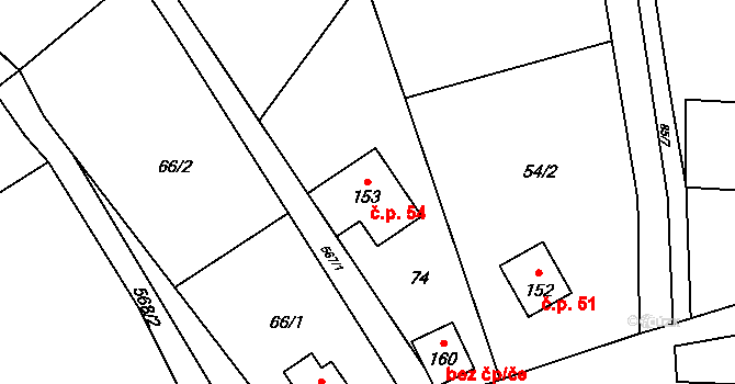 Uhřínovice 54, Brtnice na parcele st. 153 v KÚ Uhřínovice u Jihlavy, Katastrální mapa