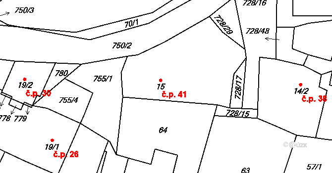 Jeníčkova Lhota 41, Chotoviny na parcele st. 15 v KÚ Jeníčkova Lhota, Katastrální mapa