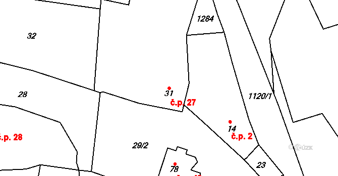 Bíluky 27, Měčín na parcele st. 31 v KÚ Bíluky, Katastrální mapa