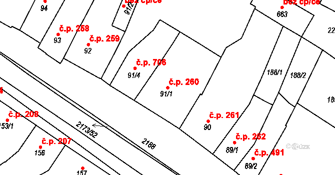 Heřmanův Městec 260 na parcele st. 91/1 v KÚ Heřmanův Městec, Katastrální mapa
