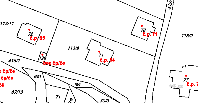 Jizbice 64, Náchod na parcele st. 71 v KÚ Jizbice u Náchoda, Katastrální mapa