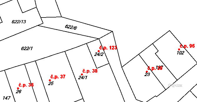 Zdechovice 123 na parcele st. 24/2 v KÚ Zdechovice, Katastrální mapa
