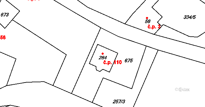 Zákolany 110 na parcele st. 284 v KÚ Trněný Újezd u Zákolan, Katastrální mapa