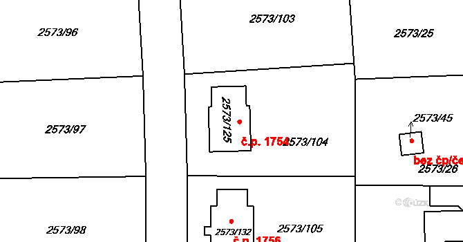 Rychnov nad Kněžnou 1754 na parcele st. 2573/125 v KÚ Rychnov nad Kněžnou, Katastrální mapa