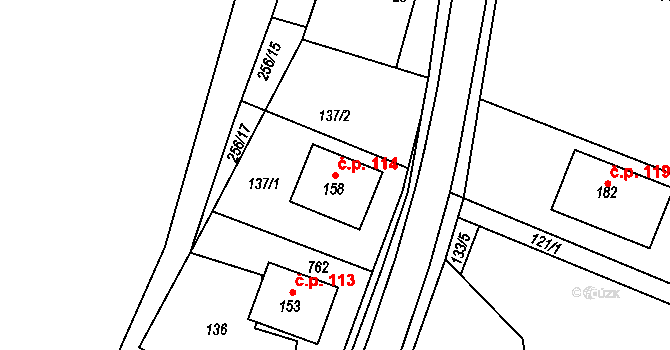 Polánky nad Dědinou 114, Třebechovice pod Orebem na parcele st. 158 v KÚ Polánky nad Dědinou, Katastrální mapa