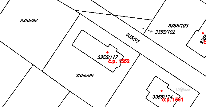 Kopřivnice 1552 na parcele st. 3355/117 v KÚ Kopřivnice, Katastrální mapa