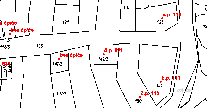 Olešnice 621 na parcele st. 149/2 v KÚ Olešnice na Moravě, Katastrální mapa