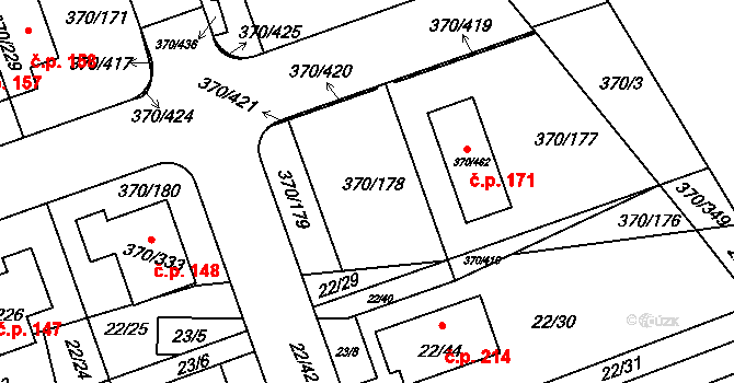 Cholupice 173, Praha na parcele st. 370/472 v KÚ Cholupice, Katastrální mapa