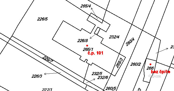 Kounov 101 na parcele st. 265/1 v KÚ Kounov u Rakovníka, Katastrální mapa