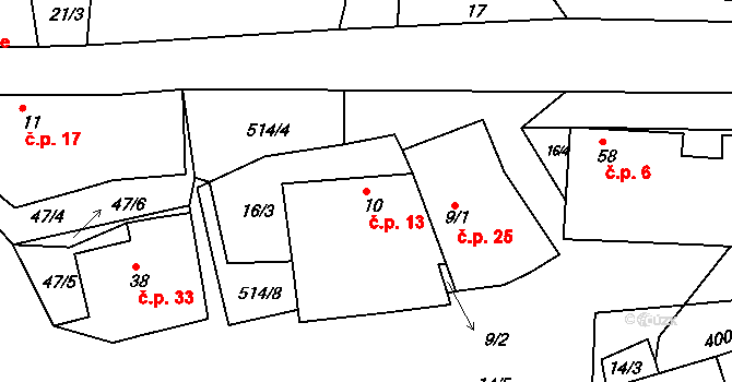 Svatava 13, Černovice na parcele st. 10 v KÚ Svatava u Černovic, Katastrální mapa