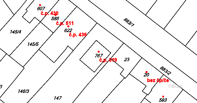 Držovice 519 na parcele st. 767 v KÚ Držovice na Moravě, Katastrální mapa