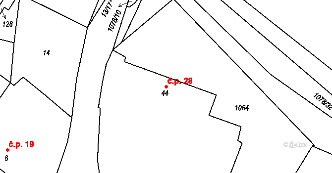 Košetice 28, Líšťany na parcele st. 44 v KÚ Košetice u Hunčic, Katastrální mapa
