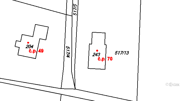 Smrkový Týnec 70, Rabštejnská Lhota na parcele st. 243 v KÚ Smrkový Týnec, Katastrální mapa