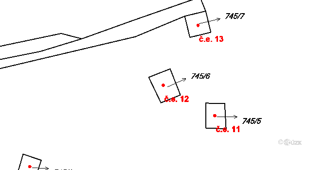 Luhov 12, Líšťany na parcele st. 745/6 v KÚ Luhov u Líšťan, Katastrální mapa