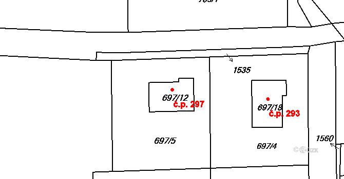 Chlebovice 297, Frýdek-Místek na parcele st. 697/12 v KÚ Chlebovice, Katastrální mapa