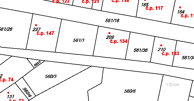Telce 134, Peruc na parcele st. 209 v KÚ Telce, Katastrální mapa