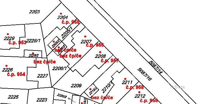 Louny 957 na parcele st. 2208 v KÚ Louny, Katastrální mapa