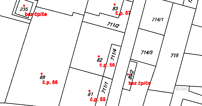 Mírovka 56, Havlíčkův Brod na parcele st. 82 v KÚ Mírovka, Katastrální mapa