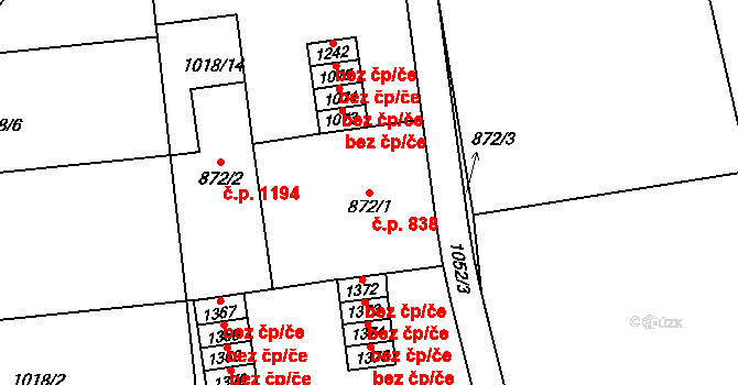 Červený Kostelec 838 na parcele st. 872/1 v KÚ Červený Kostelec, Katastrální mapa