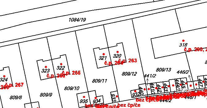 Chlumčany 264 na parcele st. 321 v KÚ Chlumčany u Přeštic, Katastrální mapa