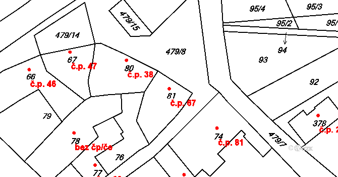 Trávník 67, Kroměříž na parcele st. 81 v KÚ Trávník, Katastrální mapa