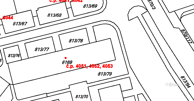 Kroměříž 4051,4052,4053 na parcele st. 6169 v KÚ Kroměříž, Katastrální mapa