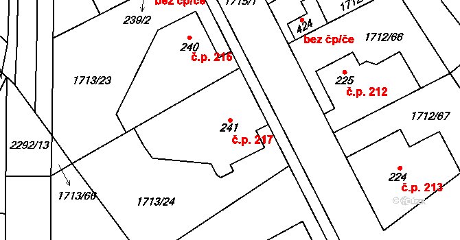 Tymákov 217 na parcele st. 241 v KÚ Tymákov, Katastrální mapa
