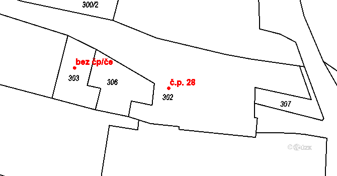 Černotín 28 na parcele st. 302 v KÚ Černotín, Katastrální mapa