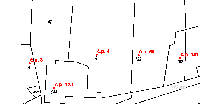 Jíkev 4 na parcele st. 6 v KÚ Jíkev, Katastrální mapa