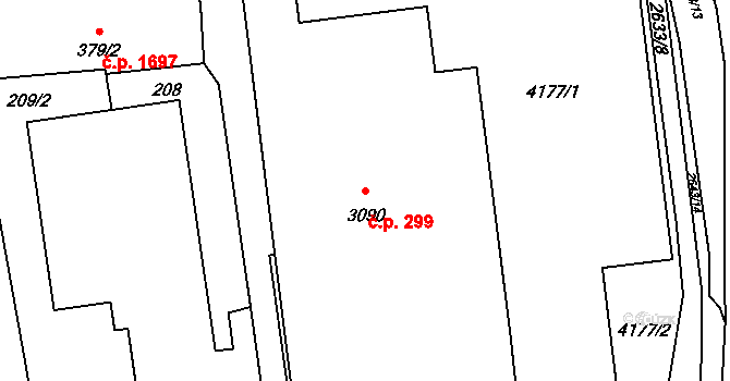 Lipník nad Bečvou I-Město 299, Lipník nad Bečvou na parcele st. 3090 v KÚ Lipník nad Bečvou, Katastrální mapa